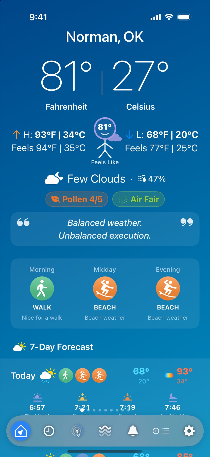 -40 screenshot: Conditions (°F)