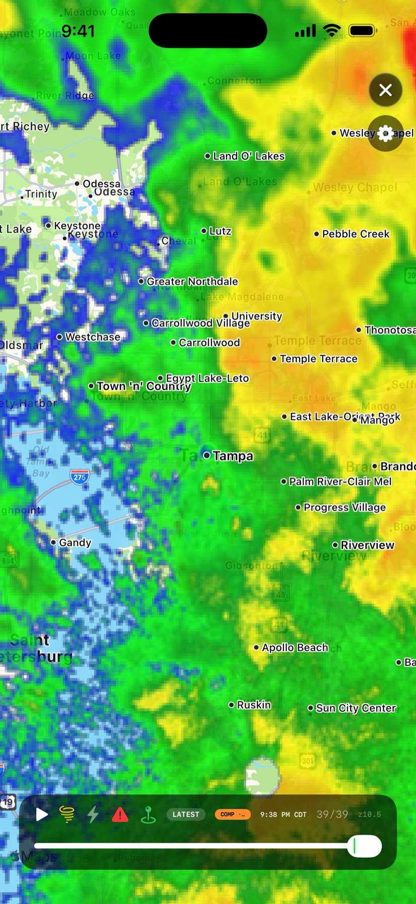 -40 Weather screenshot: High-resolution radar