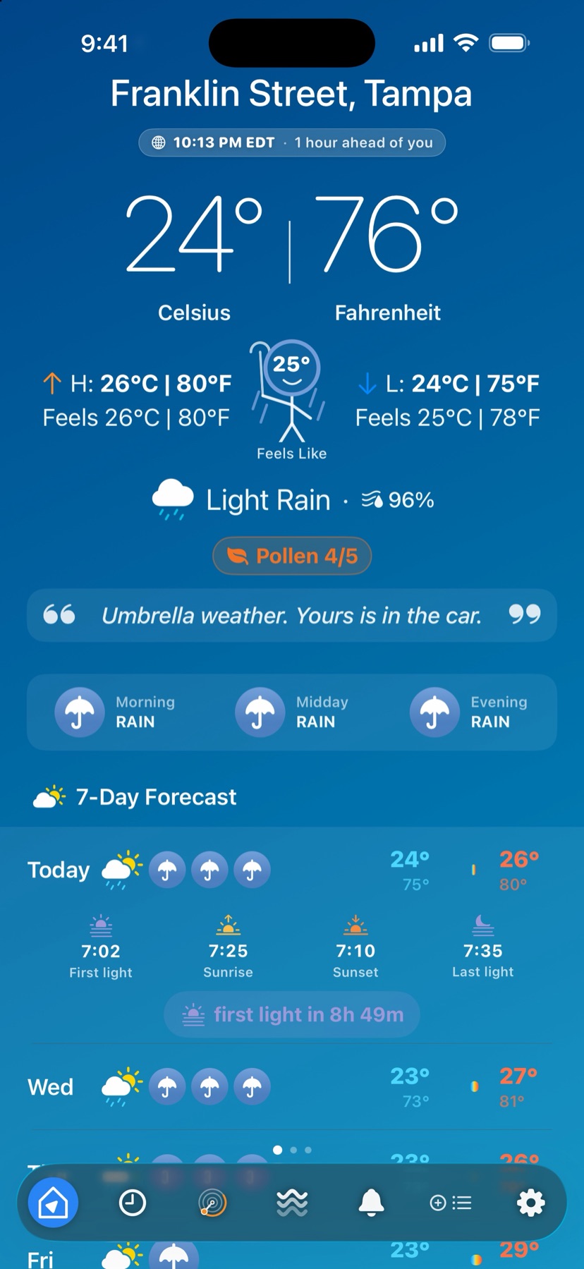 -40 Weather screenshot: Rain-ready conditions