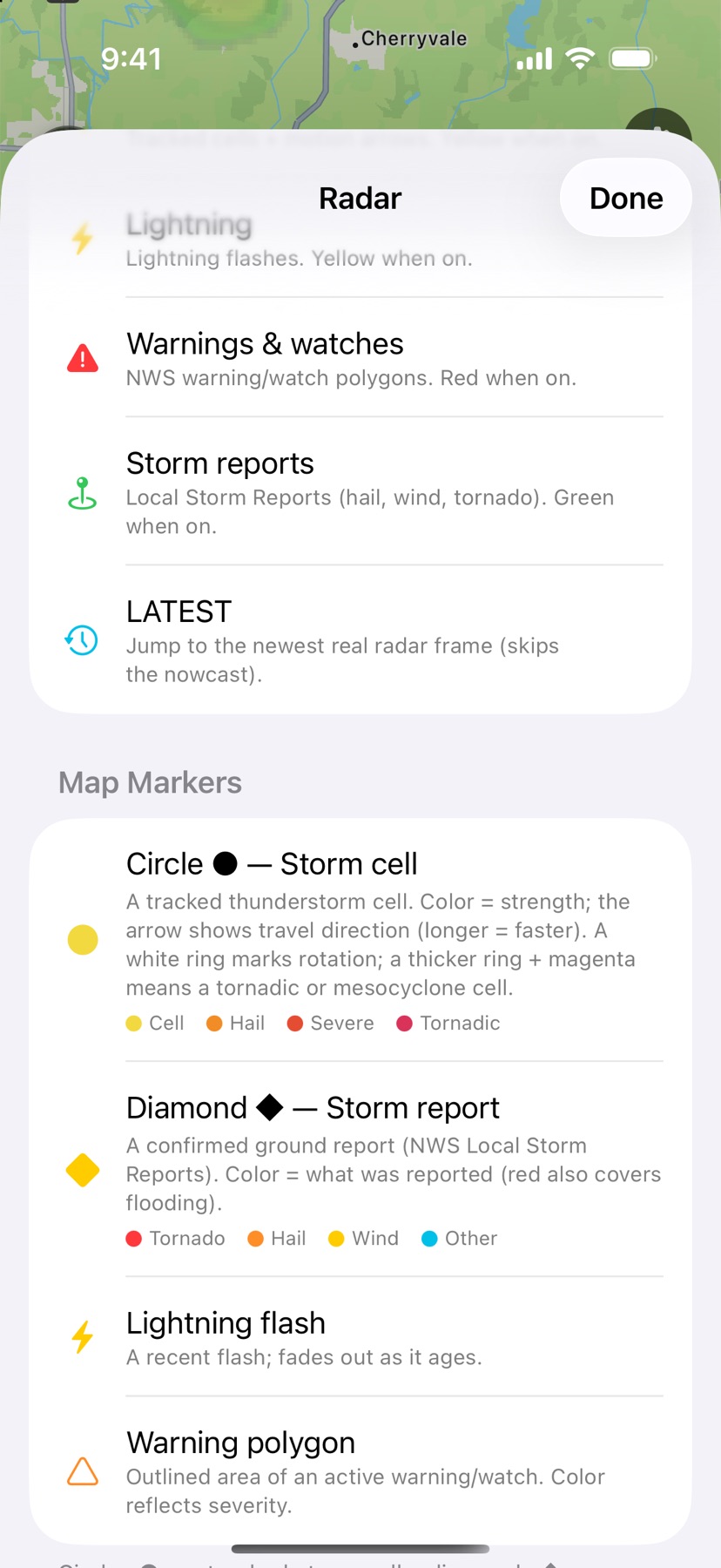 -40 screenshot: Radar controls