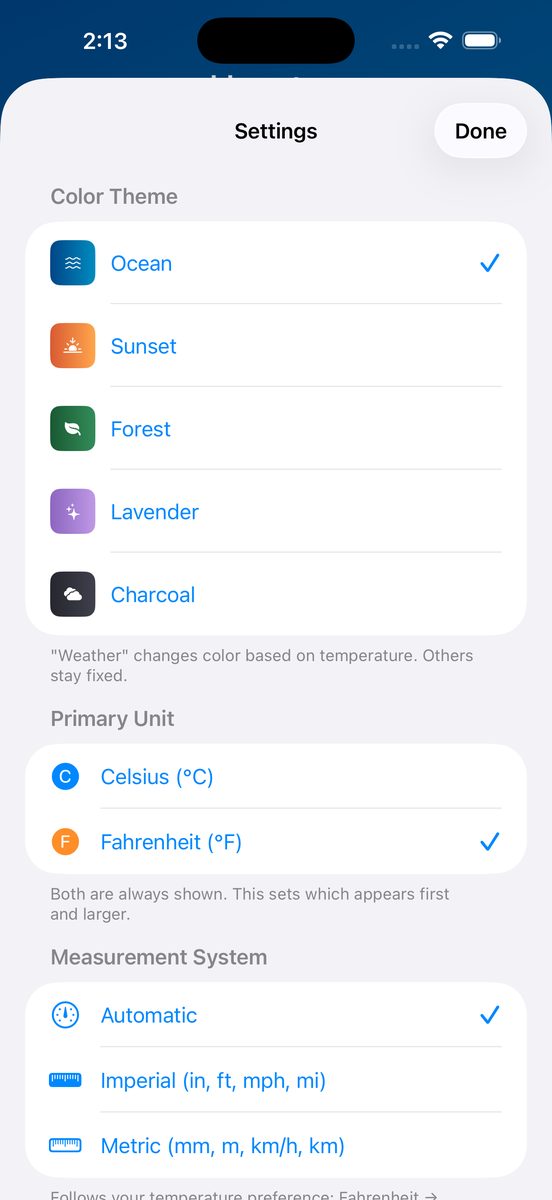 -40 screenshot: Themes & units